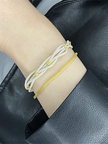 Altın Rengi Detaylı Gümüş Kazaziye Ikili Bileklik Seti