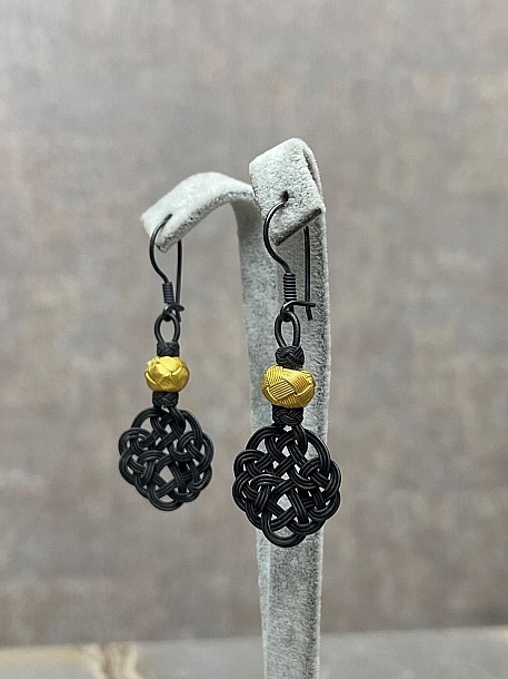 Aşk Düğümü Trabzon Kazaziye El Yapımı Sallantılı Gümüş Küpe, Altın Siyah