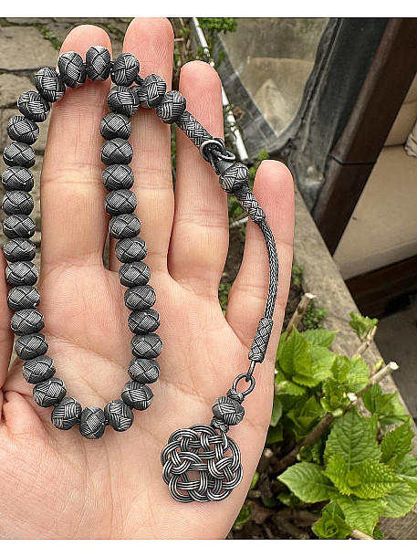 Aşk Düğümü Tek Püsküllü Gümüş Kazaziye Tesbih - Özel hediyelik parça