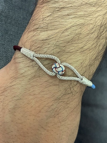 Bordo Mavi Gümüş Kazaziye Örme Boncuk Detaylı Trabzon Spor Taraftar Bilekliği