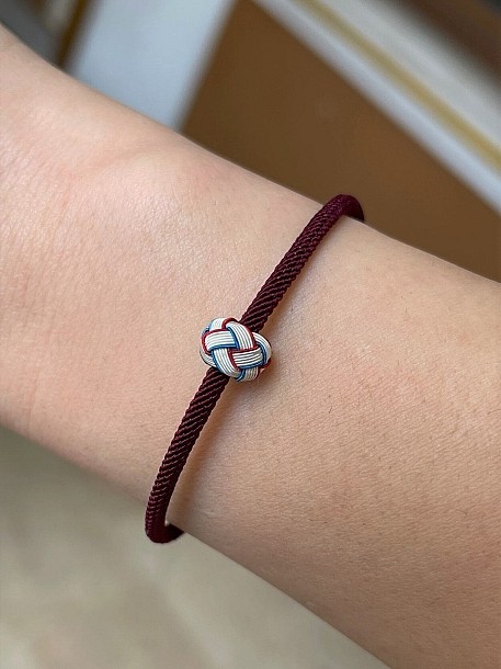 Bordo Mavi Gümüş Kazaziye Örme Top Detaylı Trabzon Spor Taraftar Bilekliği