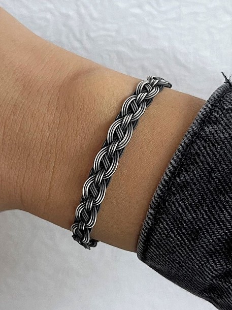 Çarpraz Örgü Oksitli Gümüş Kazaziye Bileklik