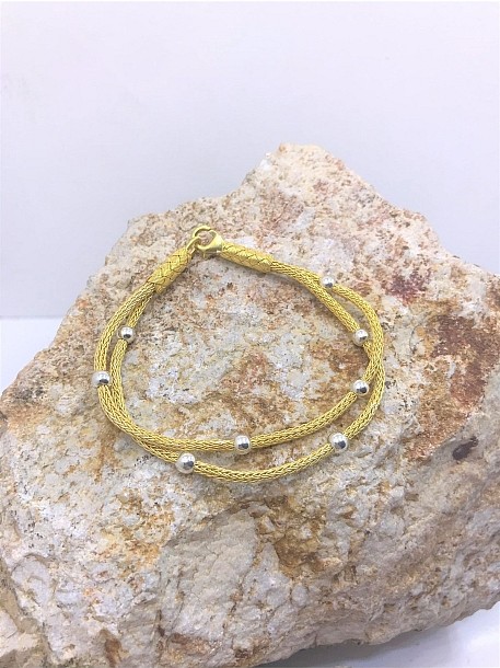 Çift Zincir Boncuklu Yaldızlı Bileklik