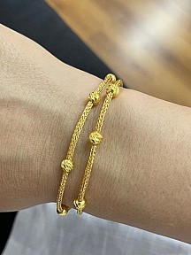Dore Dorika Boncuklu Gümüş Kazaziye Iki Zincirli Altın Rengi Bileklik