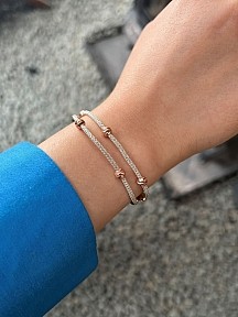 Dorika Boncuk Detaylı Iki Zincirli Altın Gümüş Rengi Kombinli Gümüş Bileklik