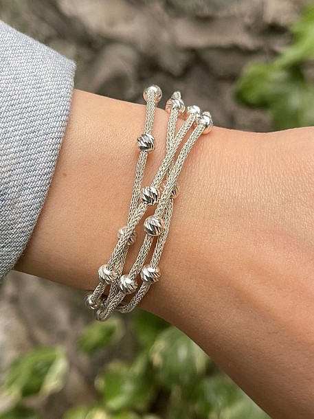 Dorika Boncuklu Gümüş Kazaziye Dört Zincirli Bileklik