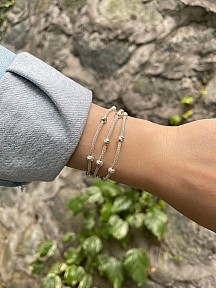 Dorika Boncuklu Gümüş Kazaziye Üç Zincirli Bileklik