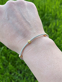 Dorika Boncuklu Kazaziye Gümüş Bileklik, Tek Zincir El Dokuması Gümüş, Geleneksel El Örgüsü Takı