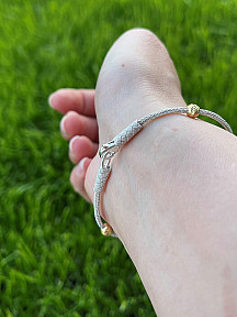 Dorika Boncuklu Kazaziye Gümüş Bileklik, Tek Zincir El Dokuması Gümüş, Geleneksel El Örgüsü Takı