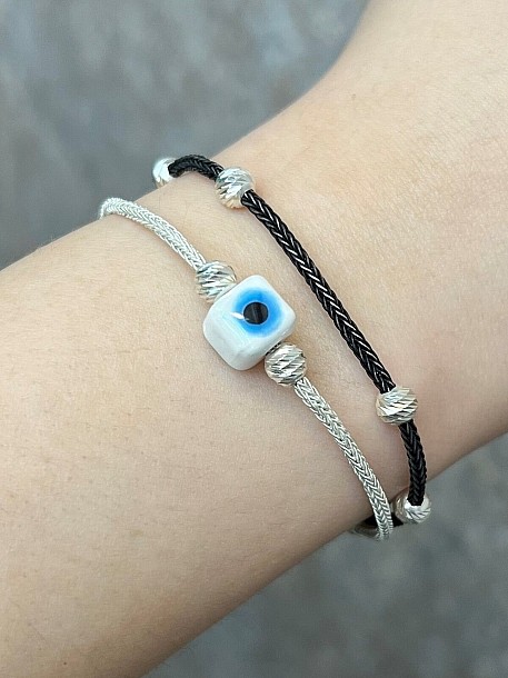 Dorika ve Nazar Boncuk Detaylı Özel Tasarım Gümüş Kazaziye Bileklik BIL086