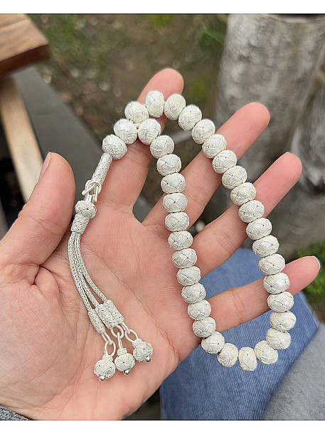 El Örmesi Gümüş Kazaziye Trabzon İşi Büyük Boy Tesbih 10x11 mm Habbe Ölçüsü