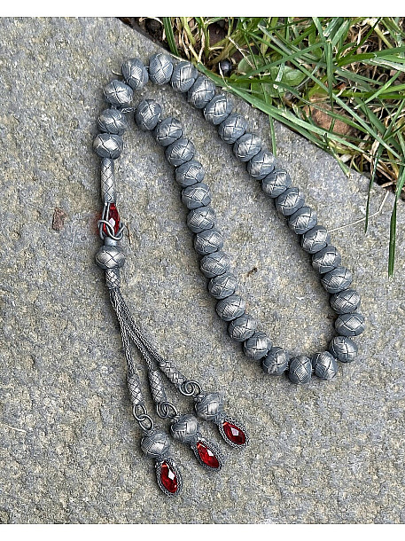 El Örmesi Gümüş Kazaziye Trabzon İşi Büyük Boy Tesbih 10x11 mm Habbe Ölçüsü