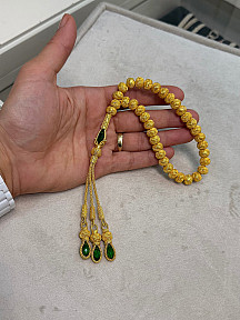 El Yapımı Altın Kaplama Kazaziye Gümüş Tesbih (999 Ayar, 33 Tane, 8x9mm)