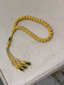 El Yapımı Altın Kaplama Kazaziye Gümüş Tesbih (999 Ayar, 33 Tane, 8x9mm)