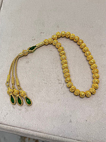 El Yapımı Altın Kaplama Kazaziye Gümüş Tesbih (999 Ayar, 33 Tane, 8x9mm)