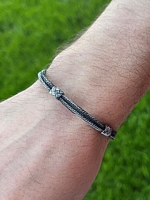 Gemici Düğümü Oksitli Gümüş Kazaziye Ikili Kombin El Örgüsü Bileklik Seti 21 Cm