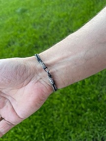 Gemici Düğümü Oksitli Gümüş Kazaziye Ikili Kombin El Örgüsü Bileklik Seti 21 Cm