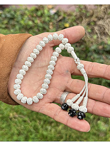 Gül Detaylı Üç Sallantılı Gümüş Rengi Gümüş Kazaziye Tesbih - Kazaz Tesbih Sevenlere En Güzel Hediye