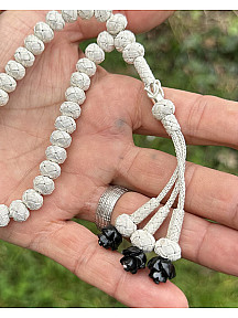 Gül Detaylı Üç Sallantılı Gümüş Rengi Gümüş Kazaziye Tesbih - Kazaz Tesbih Sevenlere En Güzel Hediye