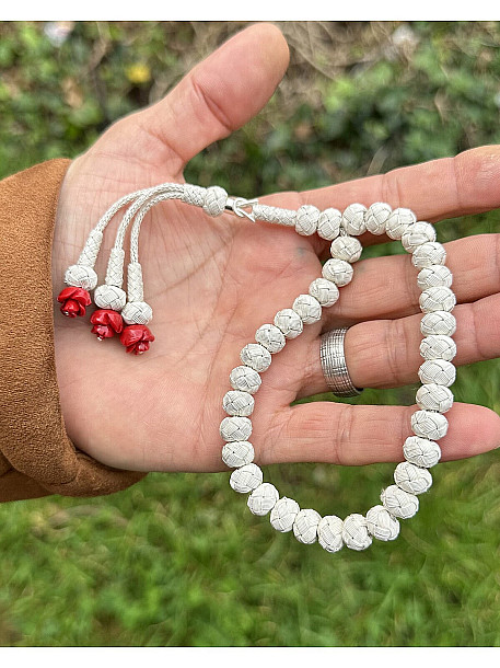 Gül Detaylı Üç Sallantılı Gümüş Rengi Gümüş Kazaziye Tesbih - Kazaz Tesbih Sevenlere En Güzel Hediye