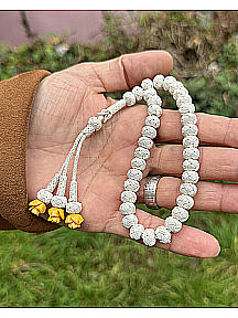 Gül Detaylı Üç Sallantılı Gümüş Rengi Gümüş Kazaziye Tesbih - Kazaz Tesbih Sevenlere En Güzel Hediye