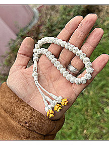 Gül Detaylı Üç Sallantılı Gümüş Rengi Gümüş Kazaziye Tesbih - Kazaz Tesbih Sevenlere En Güzel Hediye