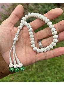 Gül Detaylı Üç Sallantılı Gümüş Rengi Gümüş Kazaziye Tesbih - Kazaz Tesbih Sevenlere En Güzel Hediye