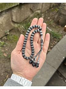 Gül Detaylı Üç Sallantılı Oksitli Gümüş Kazaziye Tesbih - Kazaz Sevenlere En Güzel Hediye