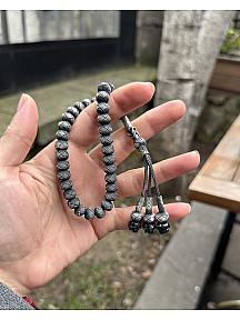 Gül Detaylı Üç Sallantılı Oksitli Gümüş Kazaziye Tesbih - Kazaz Sevenlere En Güzel Hediye