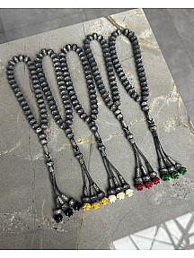 Gül Detaylı Üç Sallantılı Oksitli Gümüş Kazaziye Tesbih - Kazaz Sevenlere En Güzel Hediye