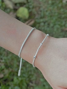 Gümüş Dorika Boncuk Detaylı Ve Örme Zincir Ikili Bileklik Seti