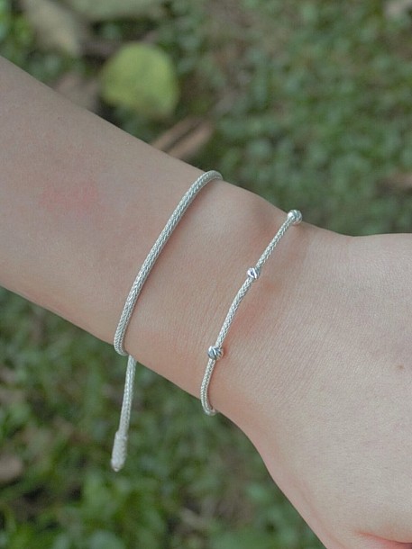 Gümüş Dorika Boncuk Detaylı Ve Örme Zincir Ikili Bileklik Seti