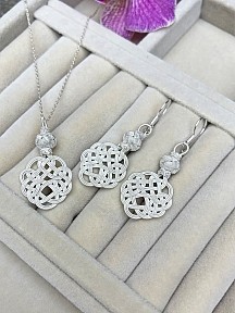 Gümüş Kazaziye Aşk Düğümü Kolye Küpe Set - Set010 Hediyelik Özel Koleksiyon