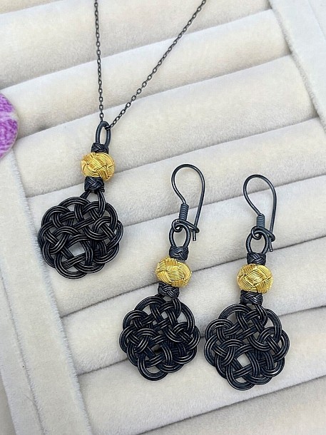 Gümüş Kazaziye Aşk Düğümü Kolye Küpe Set - Set010 Hediyelik Özel Koleksiyon