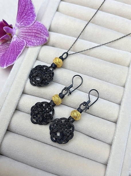 Gümüş Kazaziye Aşk Düğümü Kolye Küpe Set - Set010 Hediyelik Özel Koleksiyon