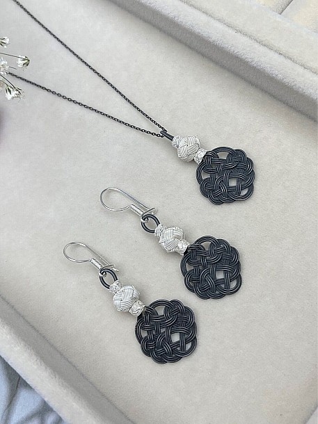 Gümüş Kazaziye Aşk Düğümü Kolye Küpe Set - Set010 Hediyelik Özel Koleksiyon