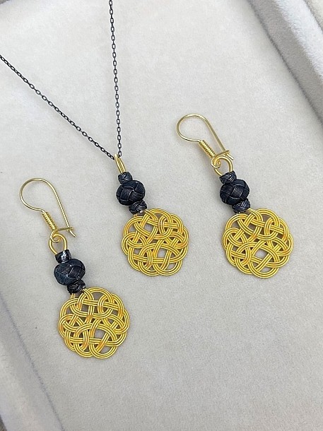 Gümüş Kazaziye Aşk Düğümü Kolye Küpe Set - Set010 Hediyelik Özel Koleksiyon