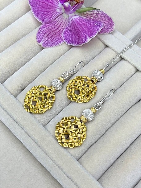 Gümüş Kazaziye Aşk Düğümü Kolye Küpe Set - Set010 Hediyelik Özel Koleksiyon