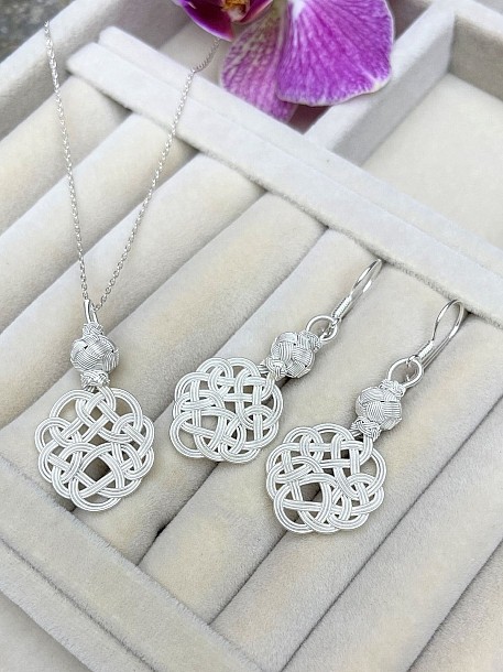 Gümüş Kazaziye Aşk Düğümü Kolye Küpe Set - Set010 Hediyelik Özel Koleksiyon