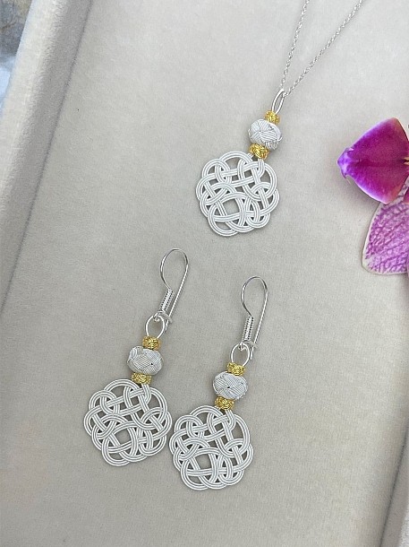 Gümüş Kazaziye Aşk Düğümü Kolye Küpe Set - Set010 Hediyelik Özel Koleksiyon