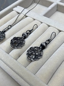 Gümüş Kazaziye Aşk Düğümü Kolye Küpe Set - Set011