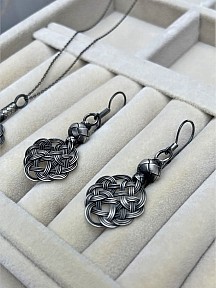 Gümüş Kazaziye Aşk Düğümü Kolye Küpe Set - Set011