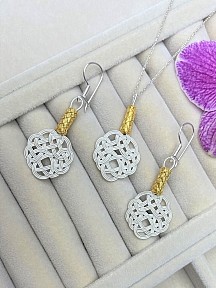 Gümüş Kazaziye Aşk Düğümü Kolye Küpe Set - Set03