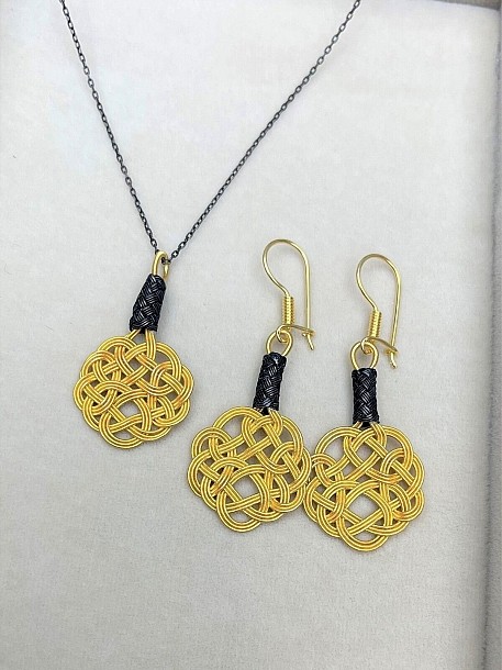 Gümüş Kazaziye Aşk Düğümü Kolye Küpe Set - Set03