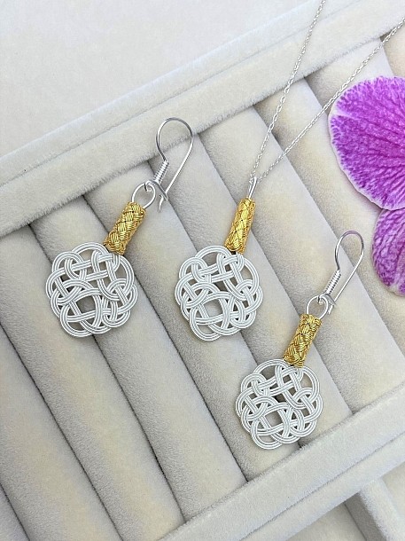 Gümüş Kazaziye Aşk Düğümü Kolye Küpe Set - Set03