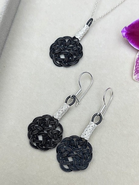 Gümüş Kazaziye Aşk Düğümü Kolye Küpe Set - Set03