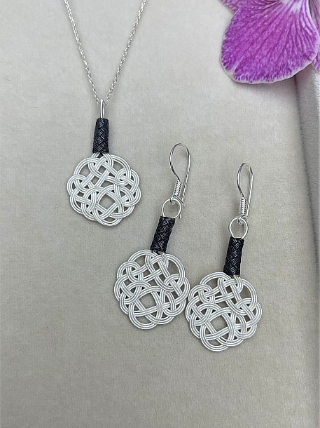 Gümüş Kazaziye Aşk Düğümü Kolye Küpe Set - Set03