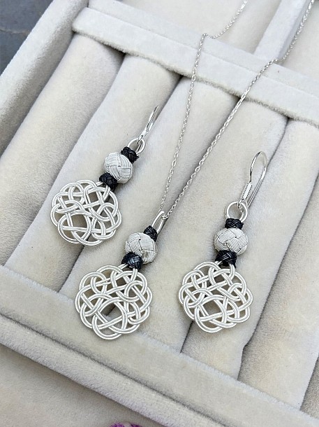 Gümüş Kazaziye Aşk Düğümü Kolye Küpe Set - Set04 Iki Sıralı