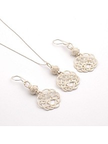 Gümüş Kazaziye Aşk Düğümü Kolye Küpe Set Set04, One Size