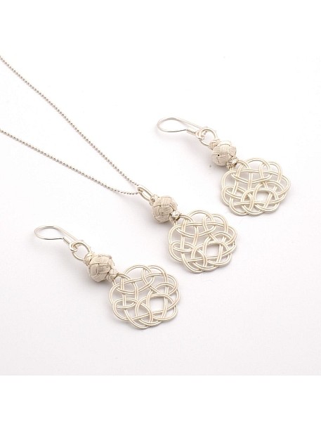 Gümüş Kazaziye Aşk Düğümü Kolye Küpe Set Set04, One Size
